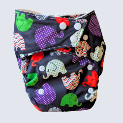 Reusable Organic Cotton Diaper – Snap Closures (8–30 lbs) – Éléphant zigzag