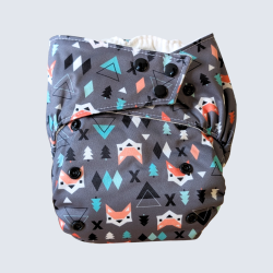 Reusable daytime baby diaper  little fox design - snap button