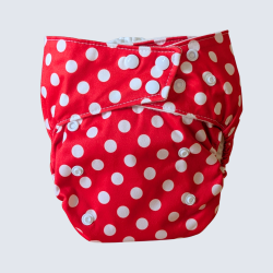 Reusable Organic Cotton Diaper – Snap Closures (8–30 lbs) – Cerise polka