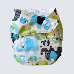 Couche réutilisable en coton biologique - boutons-pression (8 - 30lbs) - Éléphant pop